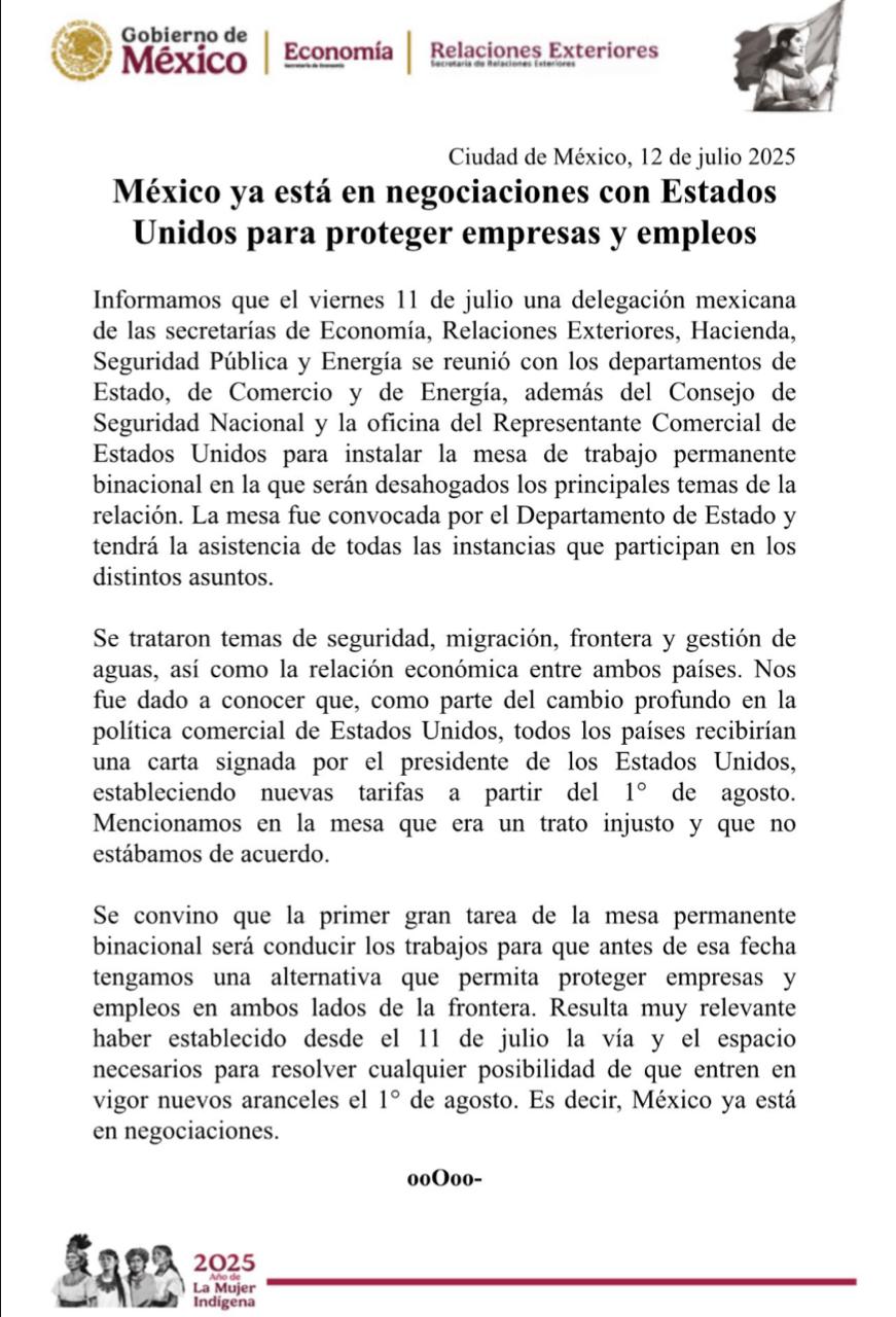 México ya está en negociaciones con Estados Unidos para protefer empresas y empleos 👇